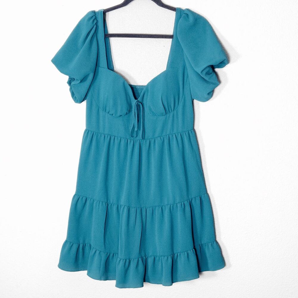 B Smart Teal Puff Sleeve Mini Dress Size 13 Coquette Romantic Femme